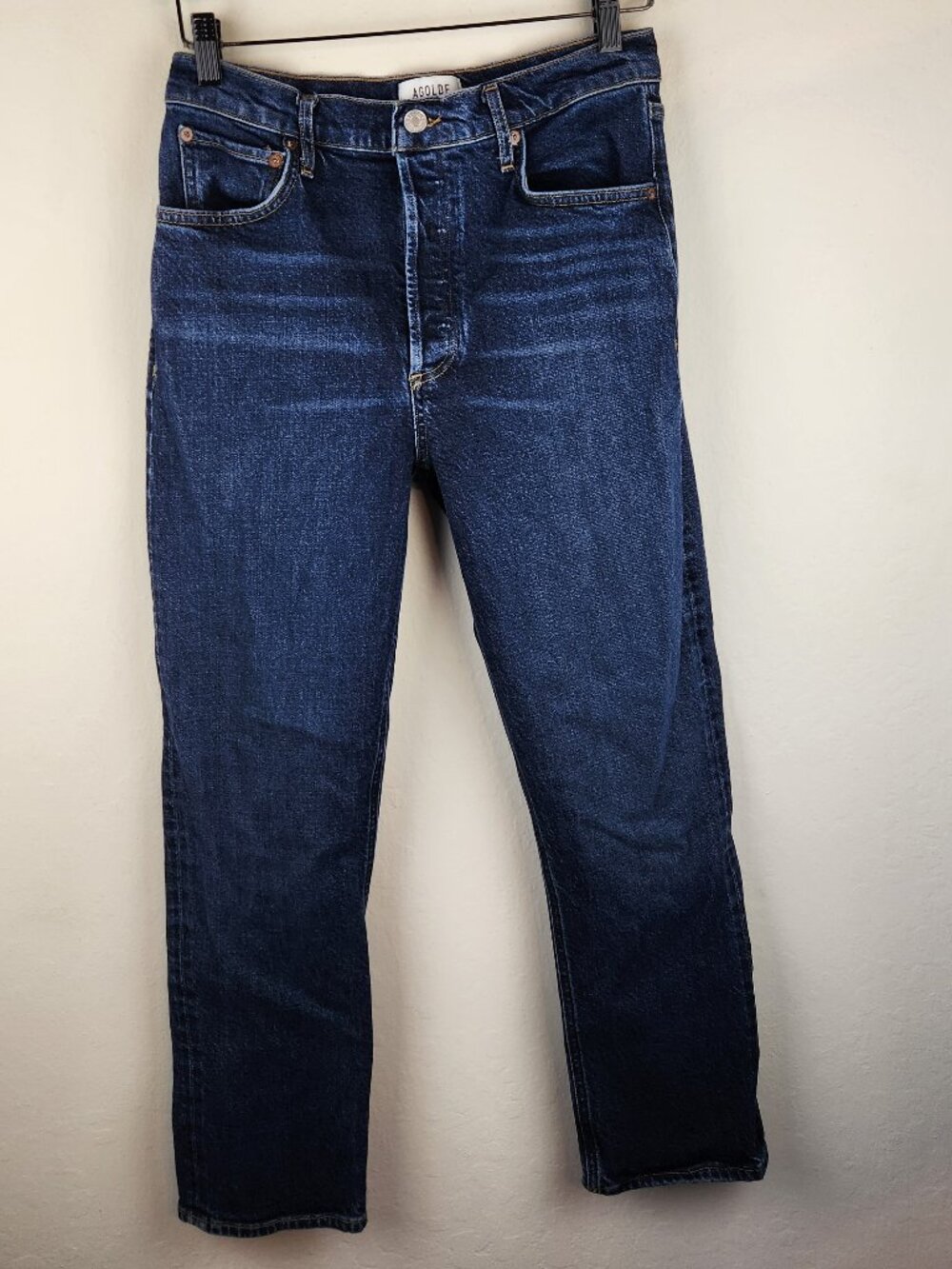 AGOLDE Riley Long High Rise Straight Jeans in Divided size 28